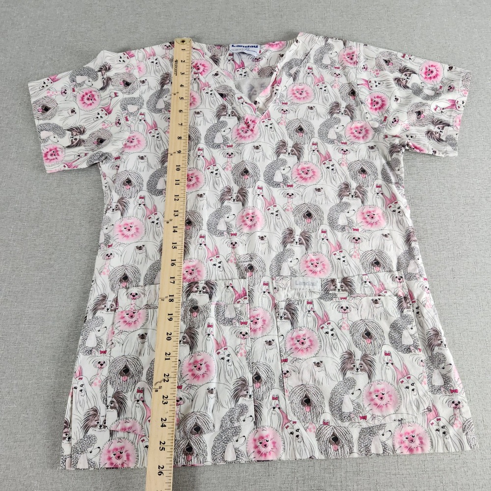 Lot 4 Women Scrub Tops Landau Peaches UA Scrubs Animal Print XS S Dog Cat Bunny - Picture 10 of 13